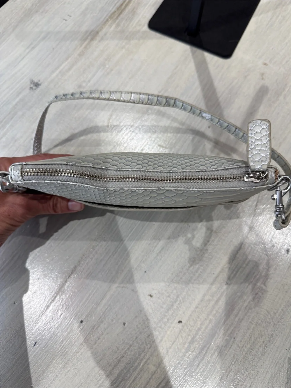 Textured Pearl Cream Wristlet Clutch with Detachable Strap